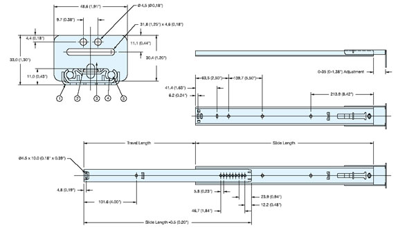 Sugatsune ESR-2-14 Stainless Steel Drawer Slide Line Drawing