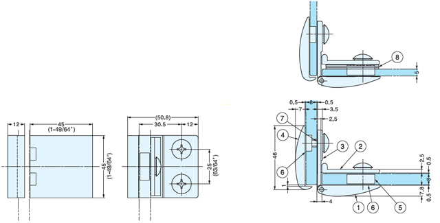 GH-450G/CR GLASS DOOR HINGE W/O CATCH schematic