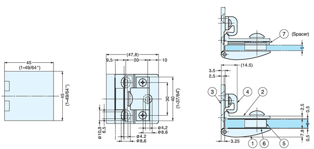 GH-450/CR GLASS DOOR HINGE W/ CATCH schematic