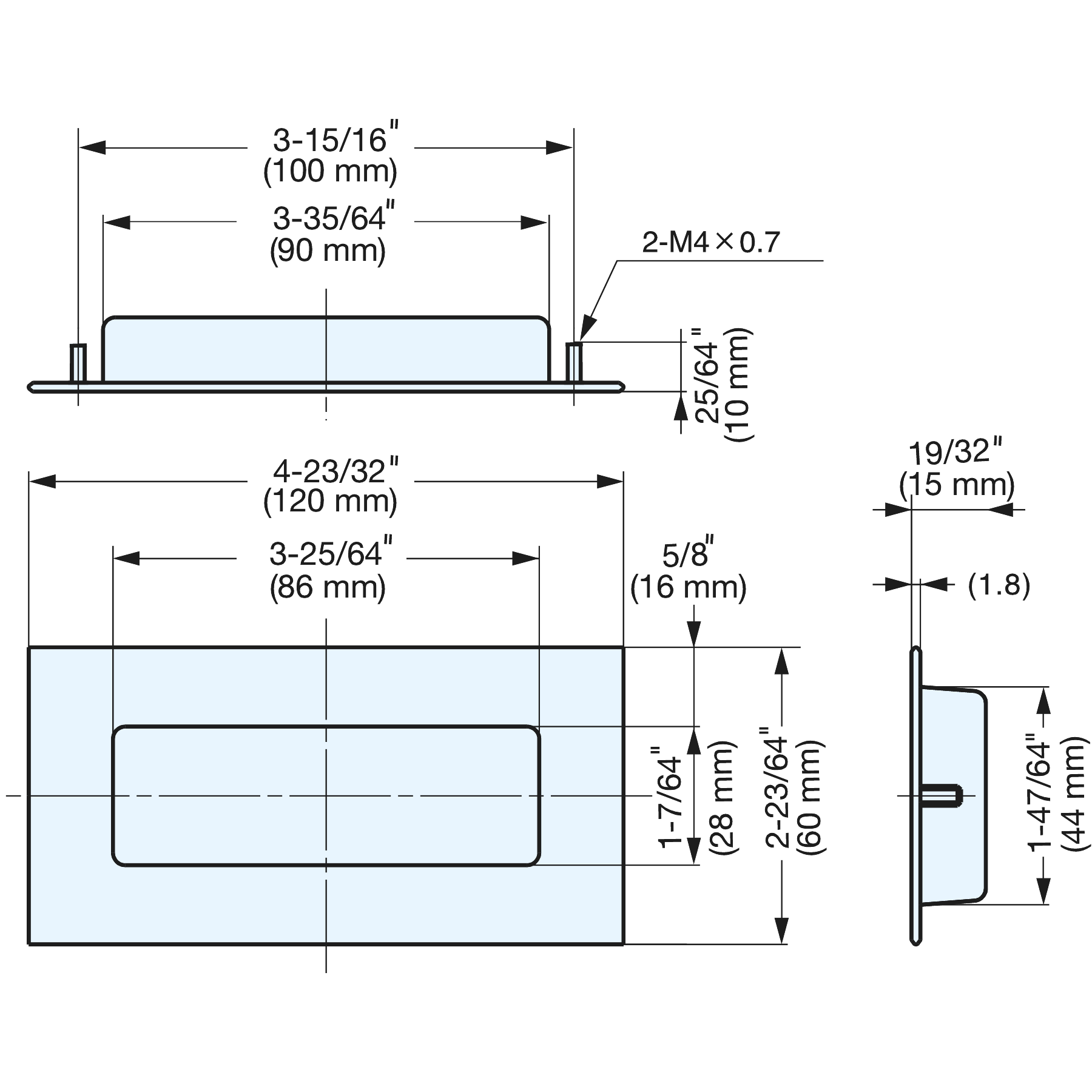 Sugatsune HH-AS2 Stainless Steel Recessed Pull Line Drawing