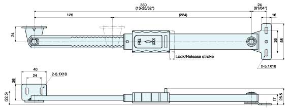 Sugatsune L-FS350A Multi-Angle Lid Stay with Lock Schematic