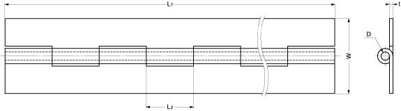 Sugatsune LSN15-32-850 PIANO HINGE Line Drawing