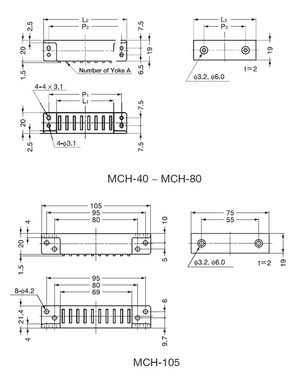 Sugatsune MCH-50 HEAVY DUTY MAGNETIC CATCH Line Drawing