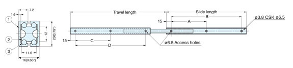 Sugatsune AR3-400 Aluminum Ball Bearing Slide Line Drawing