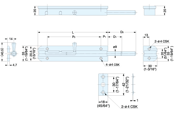 BSS2-150 STAINLESS STEEL SPRING LOADED BARREL BOLT schematic
