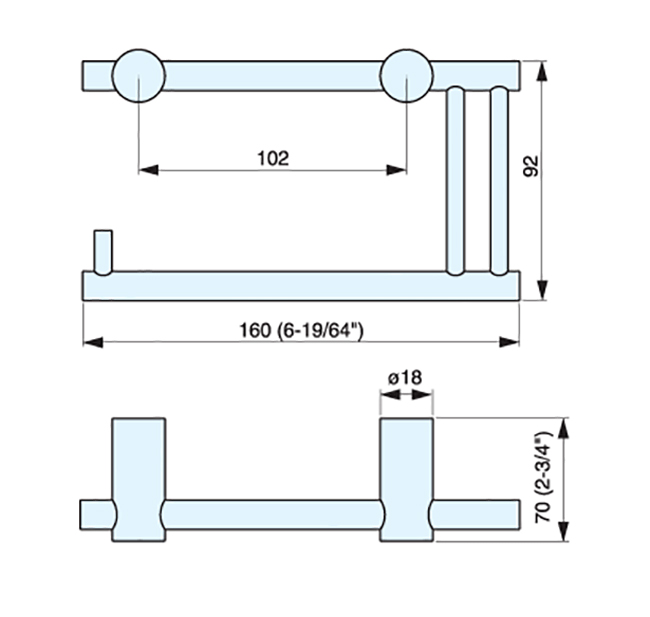 Sugatsune DSB-01 STAINLESS STEEL TOILET PAPER HOLDER Line Drawing