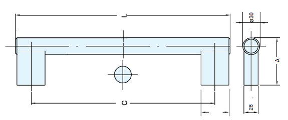 DSI-3330-30-30E Stainless Steel Door Handle schematic