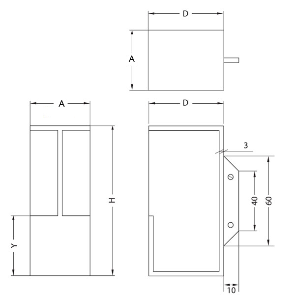 DSI-4254-100-45 Stainless Steel Sliding Door Handle & Pocket Edge Door Pull schematic