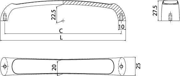 Sugatsune EG-21128/BLK Handle Line Drawing