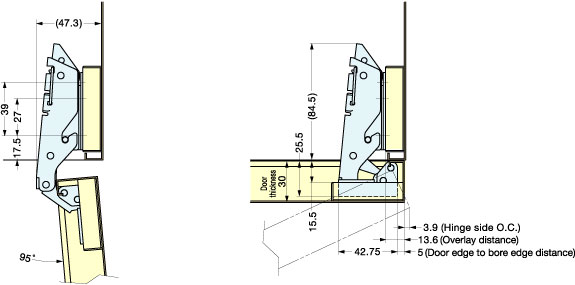 H95TSZ Snap-on Concealed Hinge schematic