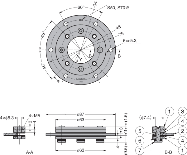 HG-S70-34 Swivel Torque Hinge (34mm Cable Hole) schematic
