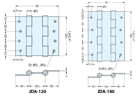 JDA-120-30A Double Action Spring Hinge schematic