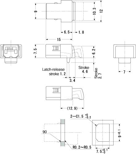 Sugatsune NS-2 NON-MAGNETIC MINI TOUCH LATCH Line Drawing