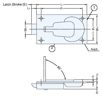 Sugatsune P-10 Flush Slam Latch Line Drawing