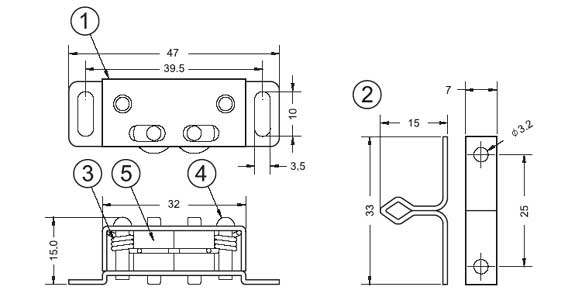 Sugatsune STBRC STAINLESS STEEL ROLLER CATCH Line Drawing
