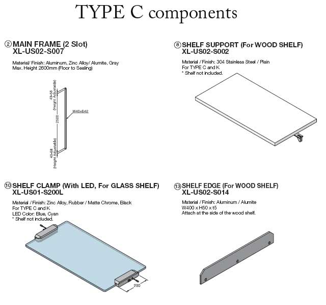 XL-US01-S200 Shelf Clamp for GLASS Shelf schematic