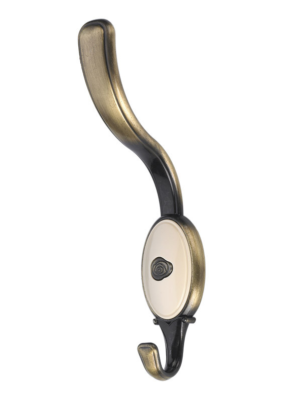 105-134 Siro Designs Roslin -  Decorative Hook in Brushed Antique Brass/Almond